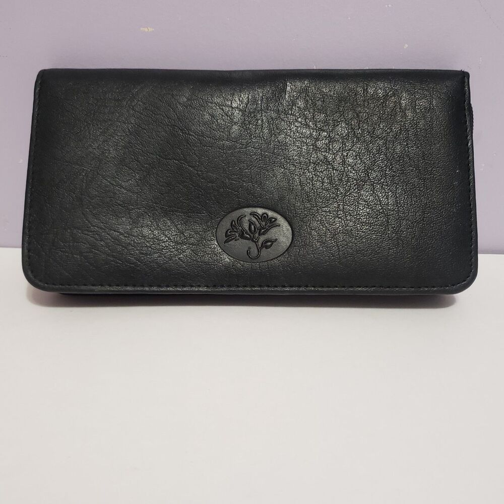 Buxton Black Leather Women's Zip Around Wallet 3.5"×6.5"